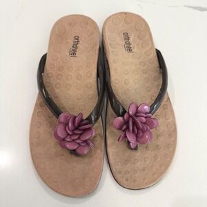 Orthaheel Flip Flops‎ Sz US 8 EU 39 Vionic Fleur Brown Thong Sandals Pink Flower